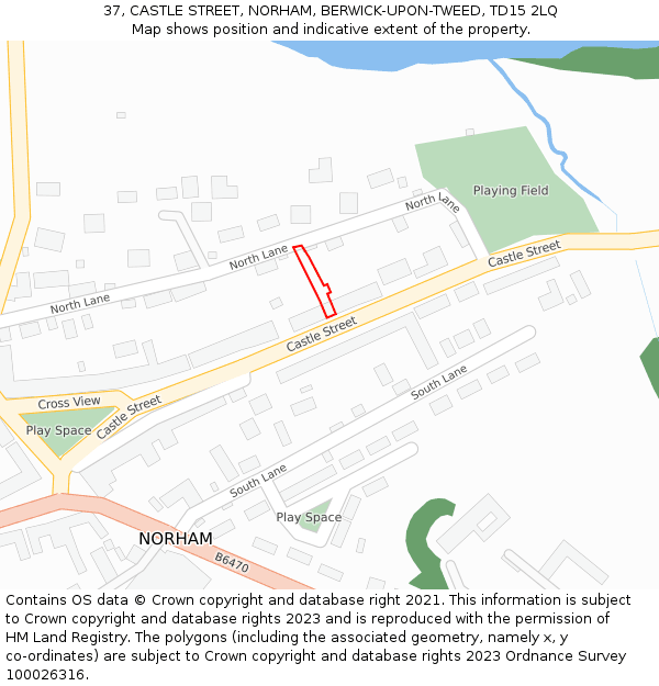 37, CASTLE STREET, NORHAM, BERWICK-UPON-TWEED, TD15 2LQ: Location map and indicative extent of plot