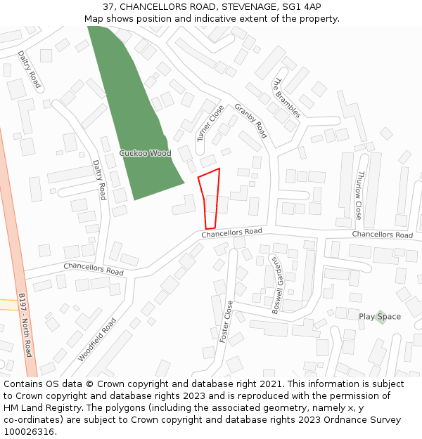 37, CHANCELLORS ROAD, STEVENAGE, SG1 4AP: Location map and indicative extent of plot