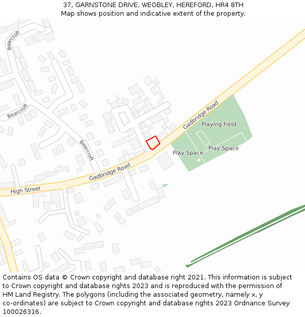 37, GARNSTONE DRIVE, WEOBLEY, HEREFORD, HR4 8TH: Location map and indicative extent of plot