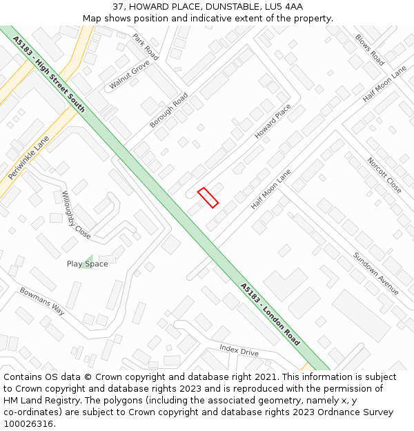 37, HOWARD PLACE, DUNSTABLE, LU5 4AA: Location map and indicative extent of plot