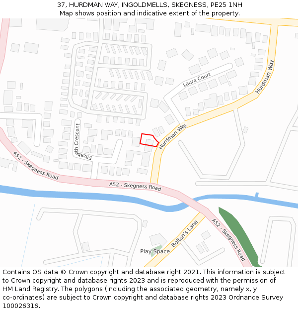 37, HURDMAN WAY, INGOLDMELLS, SKEGNESS, PE25 1NH: Location map and indicative extent of plot