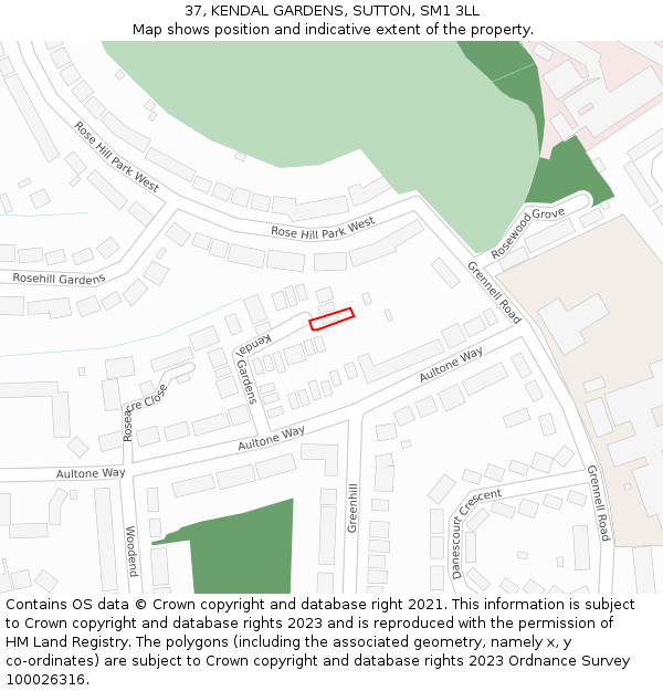 37, KENDAL GARDENS, SUTTON, SM1 3LL: Location map and indicative extent of plot