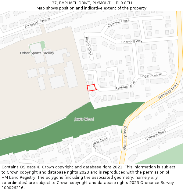 37, RAPHAEL DRIVE, PLYMOUTH, PL9 8EU: Location map and indicative extent of plot