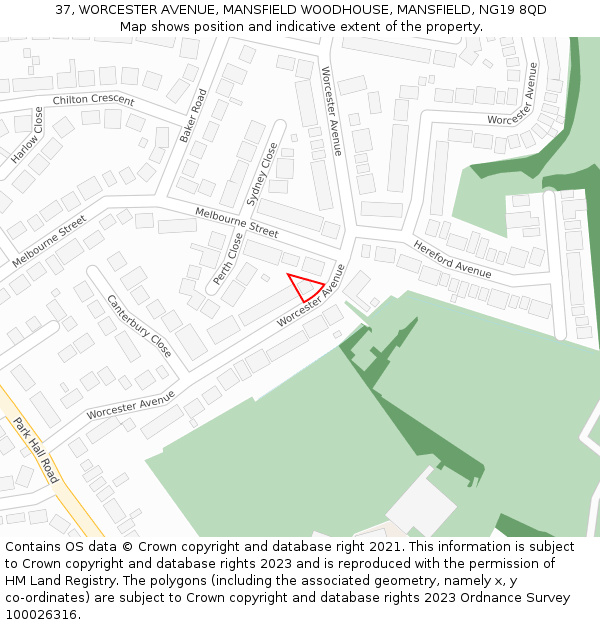 37, WORCESTER AVENUE, MANSFIELD WOODHOUSE, MANSFIELD, NG19 8QD: Location map and indicative extent of plot