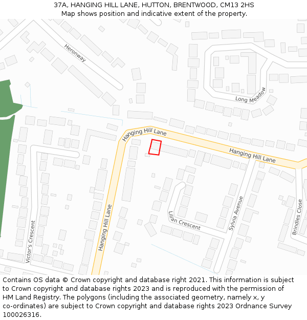 37A, HANGING HILL LANE, HUTTON, BRENTWOOD, CM13 2HS: Location map and indicative extent of plot