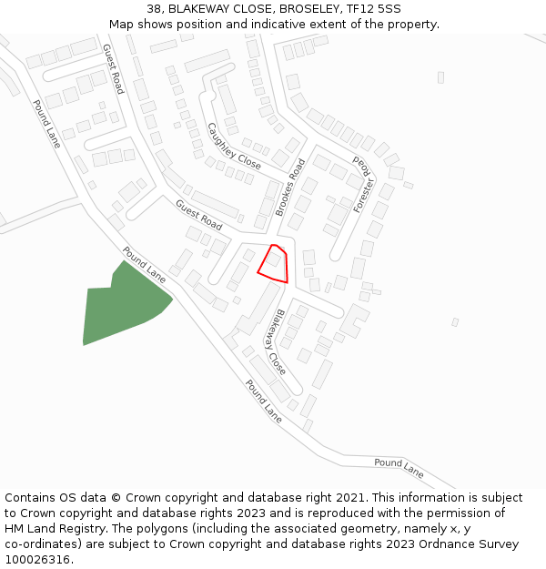 38, BLAKEWAY CLOSE, BROSELEY, TF12 5SS: Location map and indicative extent of plot