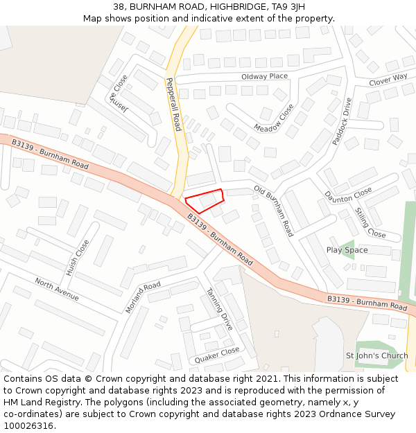 38, BURNHAM ROAD, HIGHBRIDGE, TA9 3JH: Location map and indicative extent of plot