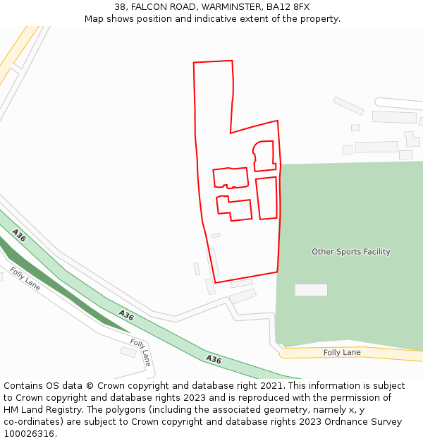 38, FALCON ROAD, WARMINSTER, BA12 8FX: Location map and indicative extent of plot