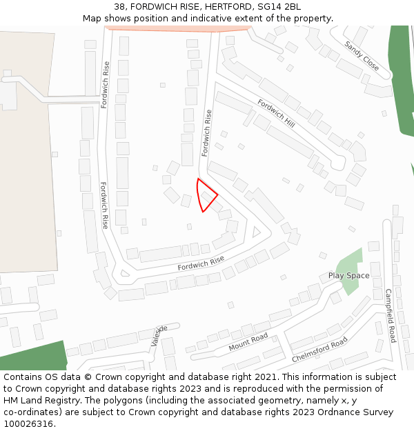 38, FORDWICH RISE, HERTFORD, SG14 2BL: Location map and indicative extent of plot