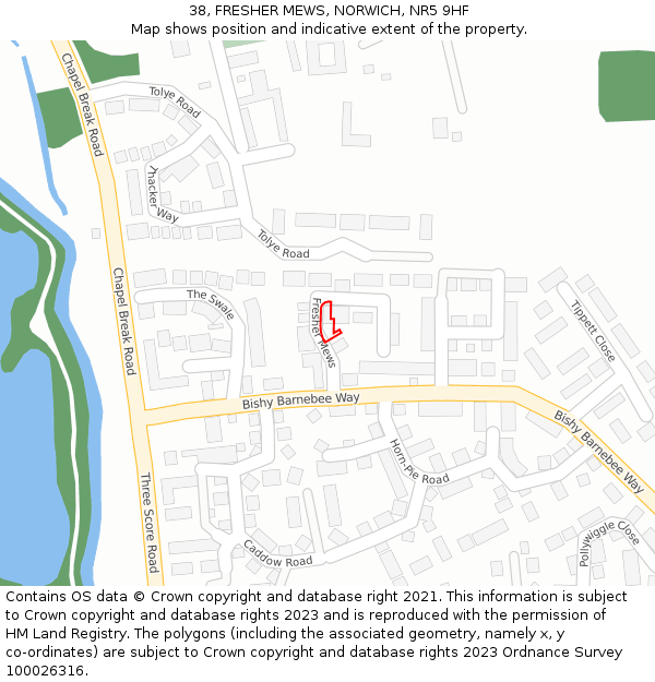 38, FRESHER MEWS, NORWICH, NR5 9HF: Location map and indicative extent of plot