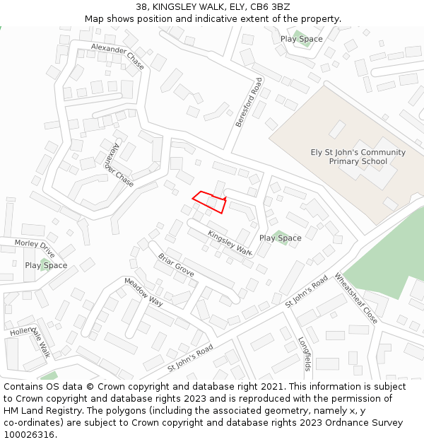 38, KINGSLEY WALK, ELY, CB6 3BZ: Location map and indicative extent of plot