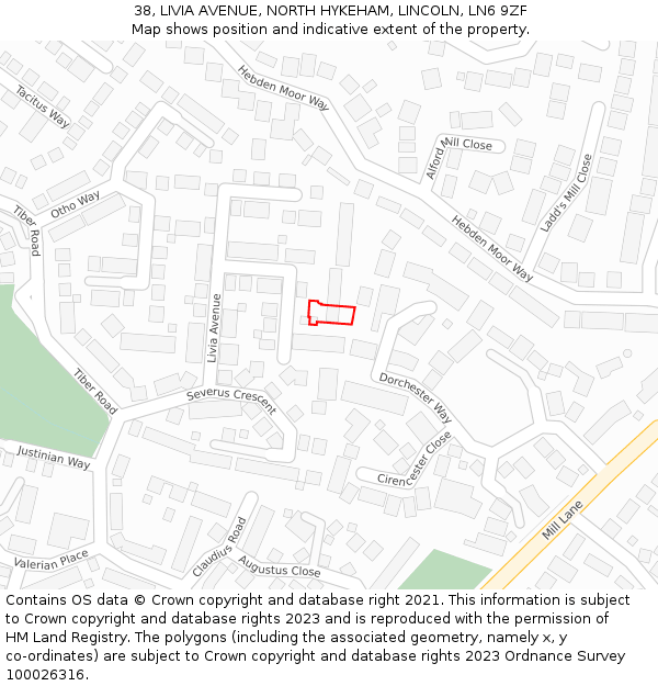 38, LIVIA AVENUE, NORTH HYKEHAM, LINCOLN, LN6 9ZF: Location map and indicative extent of plot