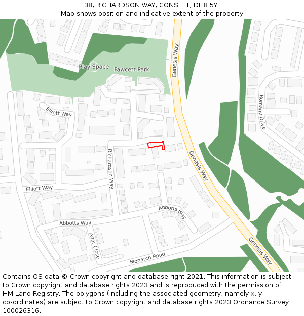 38, RICHARDSON WAY, CONSETT, DH8 5YF: Location map and indicative extent of plot