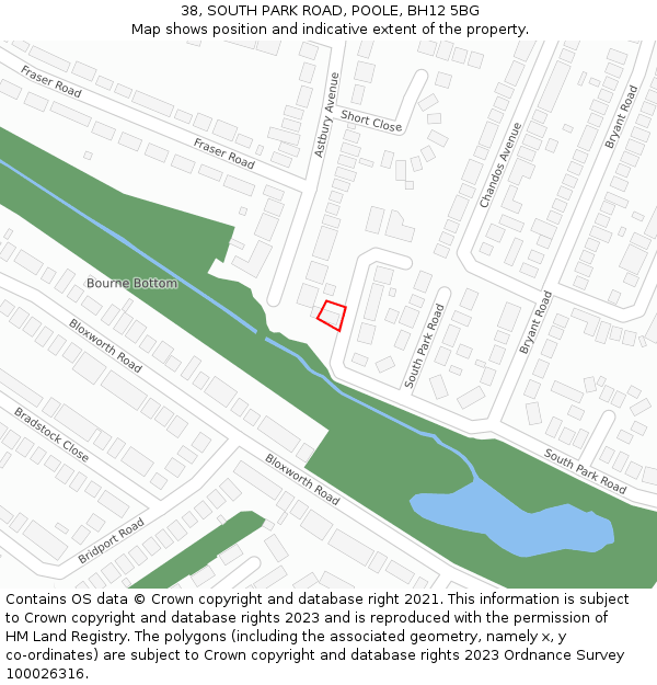 38, SOUTH PARK ROAD, POOLE, BH12 5BG: Location map and indicative extent of plot