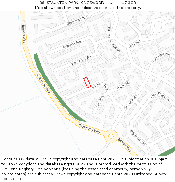 38, STAUNTON PARK, KINGSWOOD, HULL, HU7 3GB: Location map and indicative extent of plot