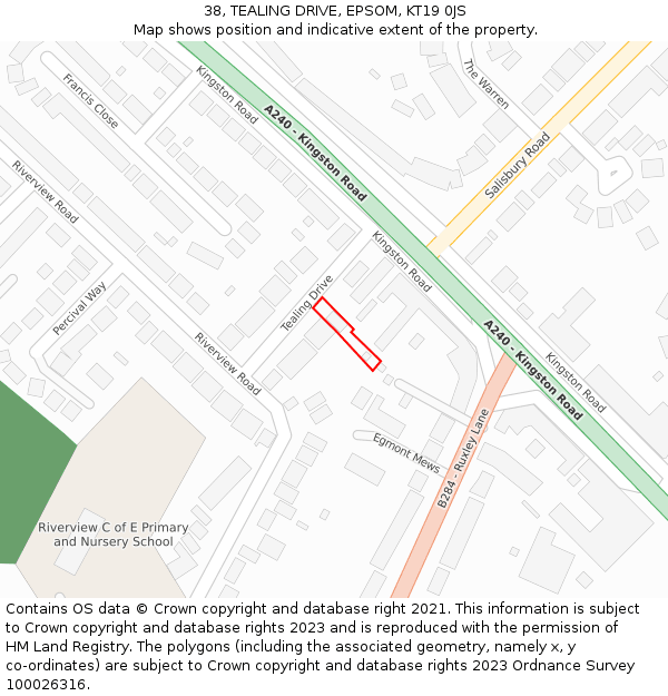 38, TEALING DRIVE, EPSOM, KT19 0JS: Location map and indicative extent of plot