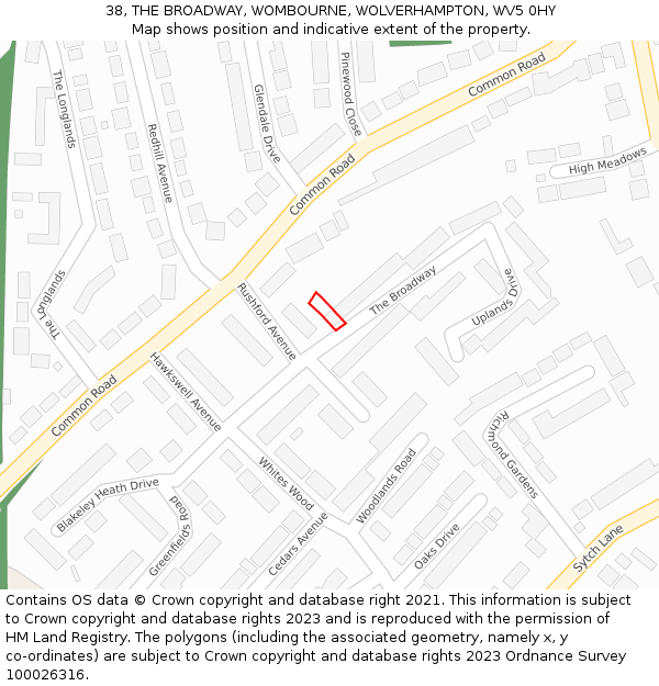 38, THE BROADWAY, WOMBOURNE, WOLVERHAMPTON, WV5 0HY: Location map and indicative extent of plot