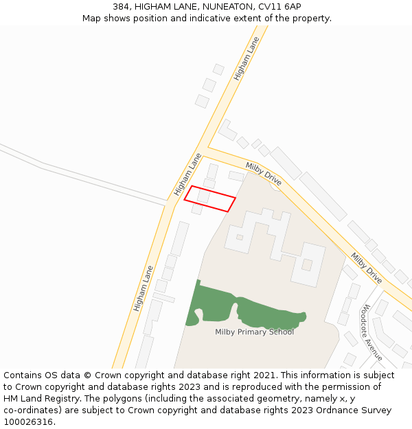 384, HIGHAM LANE, NUNEATON, CV11 6AP: Location map and indicative extent of plot