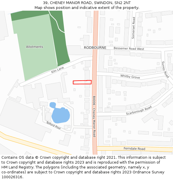 39, CHENEY MANOR ROAD, SWINDON, SN2 2NT: Location map and indicative extent of plot