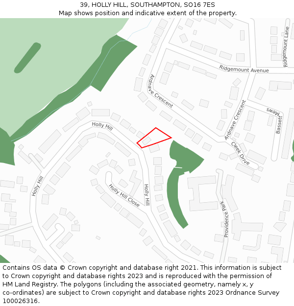 39, HOLLY HILL, SOUTHAMPTON, SO16 7ES: Location map and indicative extent of plot