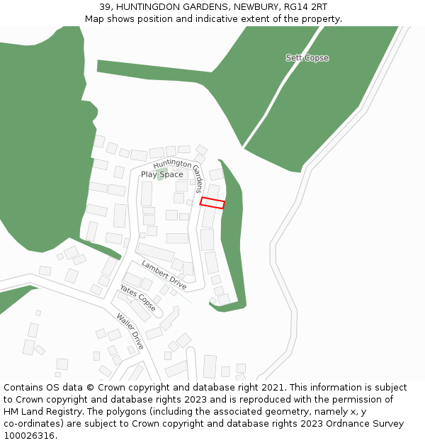 39, HUNTINGDON GARDENS, NEWBURY, RG14 2RT: Location map and indicative extent of plot