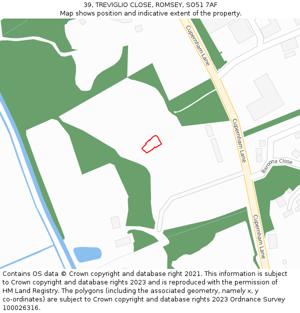 39, TREVIGLIO CLOSE, ROMSEY, SO51 7AF: Location map and indicative extent of plot