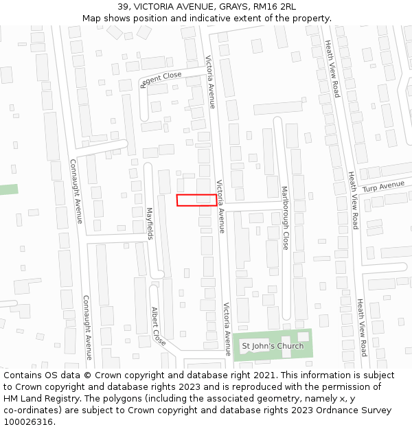 39, VICTORIA AVENUE, GRAYS, RM16 2RL: Location map and indicative extent of plot