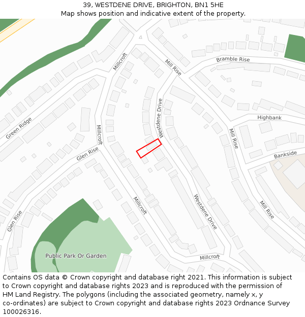 39, WESTDENE DRIVE, BRIGHTON, BN1 5HE: Location map and indicative extent of plot