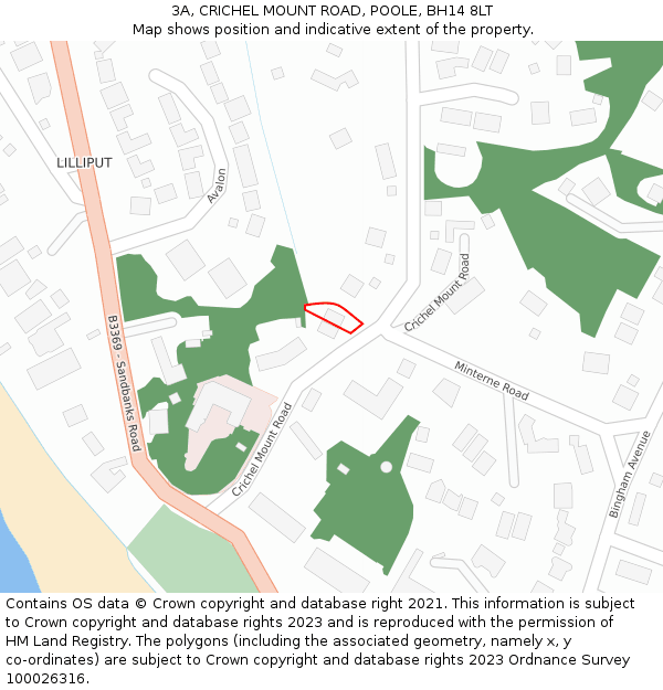 3A, CRICHEL MOUNT ROAD, POOLE, BH14 8LT: Location map and indicative extent of plot