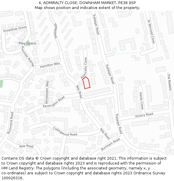 4, ADMIRALTY CLOSE, DOWNHAM MARKET, PE38 9SP: Location map and indicative extent of plot