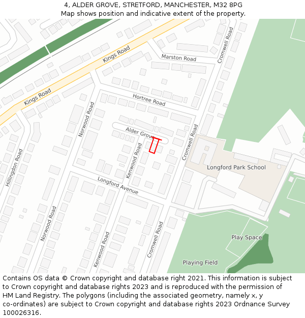 4, ALDER GROVE, STRETFORD, MANCHESTER, M32 8PG: Location map and indicative extent of plot