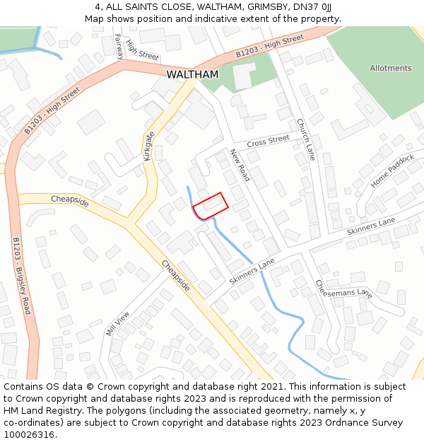 4, ALL SAINTS CLOSE, WALTHAM, GRIMSBY, DN37 0JJ: Location map and indicative extent of plot