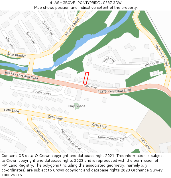 4, ASHGROVE, PONTYPRIDD, CF37 3DW: Location map and indicative extent of plot