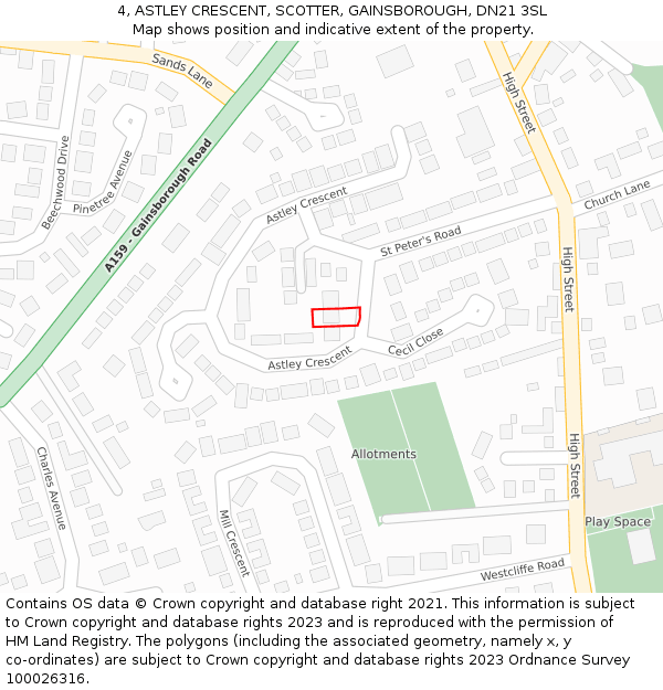 4, ASTLEY CRESCENT, SCOTTER, GAINSBOROUGH, DN21 3SL: Location map and indicative extent of plot