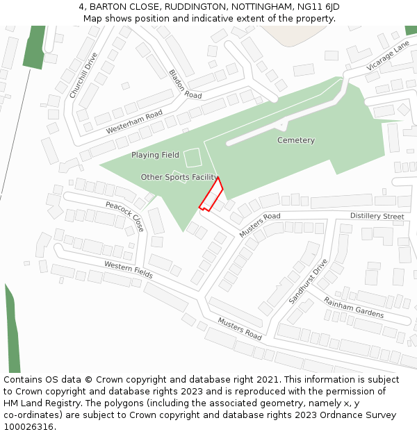 4, BARTON CLOSE, RUDDINGTON, NOTTINGHAM, NG11 6JD: Location map and indicative extent of plot