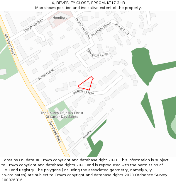 4, BEVERLEY CLOSE, EPSOM, KT17 3HB: Location map and indicative extent of plot