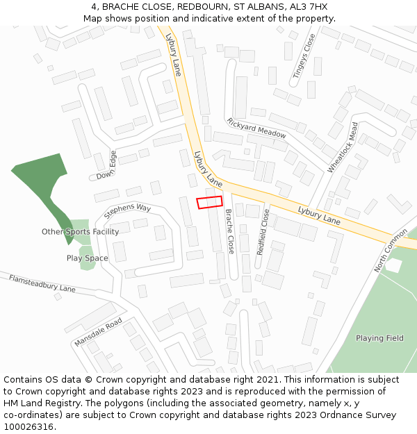 4, BRACHE CLOSE, REDBOURN, ST ALBANS, AL3 7HX: Location map and indicative extent of plot