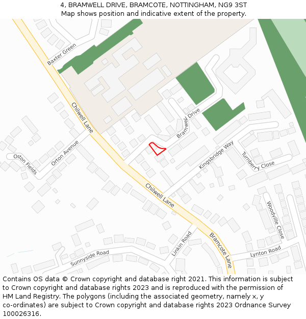 4, BRAMWELL DRIVE, BRAMCOTE, NOTTINGHAM, NG9 3ST: Location map and indicative extent of plot