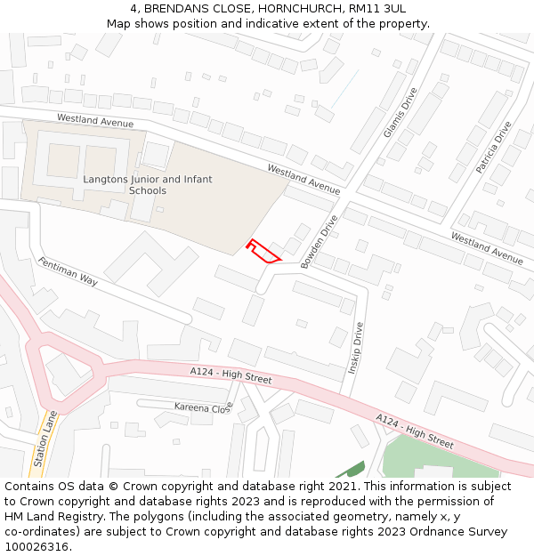 4, BRENDANS CLOSE, HORNCHURCH, RM11 3UL: Location map and indicative extent of plot