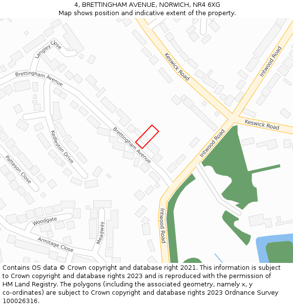 4, BRETTINGHAM AVENUE, NORWICH, NR4 6XG: Location map and indicative extent of plot