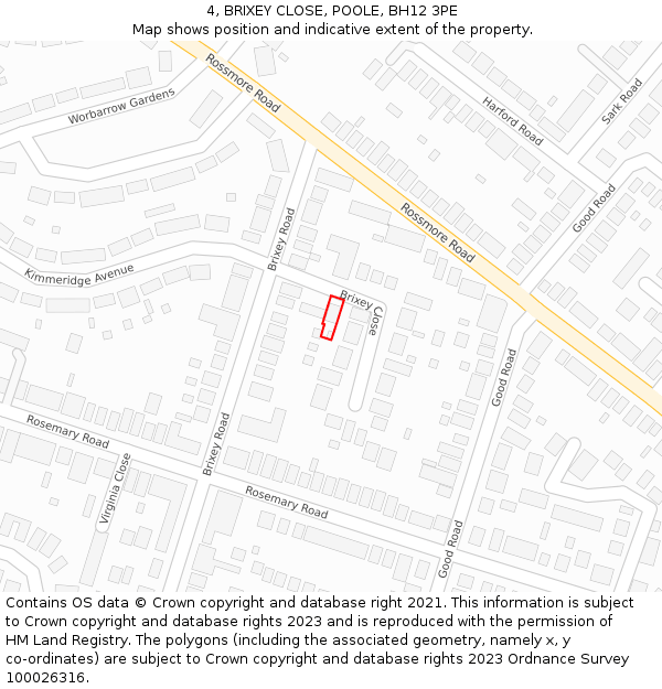 4, BRIXEY CLOSE, POOLE, BH12 3PE: Location map and indicative extent of plot