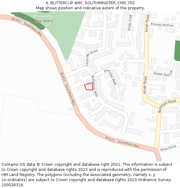 4, BUTTERCUP WAY, SOUTHMINSTER, CM0 7RZ: Location map and indicative extent of plot