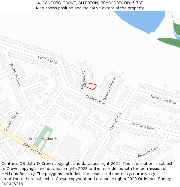 4, CANFORD GROVE, ALLERTON, BRADFORD, BD15 7AT: Location map and indicative extent of plot