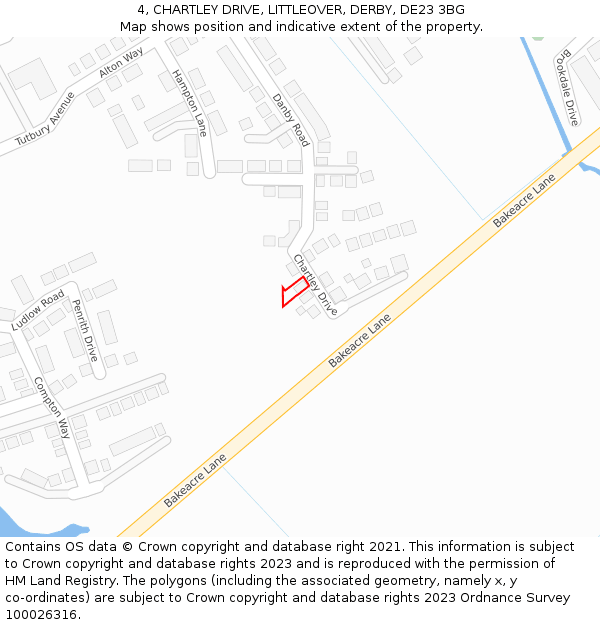 4, CHARTLEY DRIVE, LITTLEOVER, DERBY, DE23 3BG: Location map and indicative extent of plot