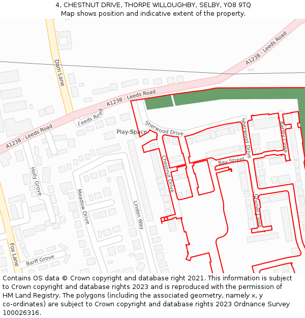 4, CHESTNUT DRIVE, THORPE WILLOUGHBY, SELBY, YO8 9TQ: Location map and indicative extent of plot