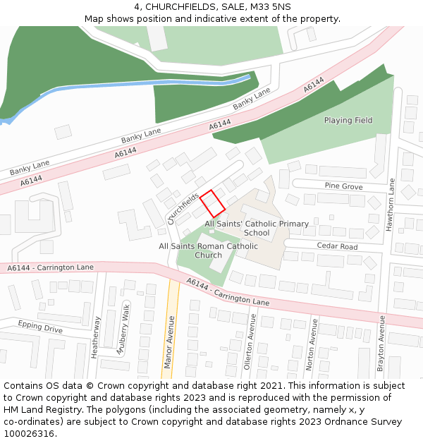 4, CHURCHFIELDS, SALE, M33 5NS: Location map and indicative extent of plot