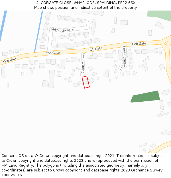 4, COBGATE CLOSE, WHAPLODE, SPALDING, PE12 6SX: Location map and indicative extent of plot