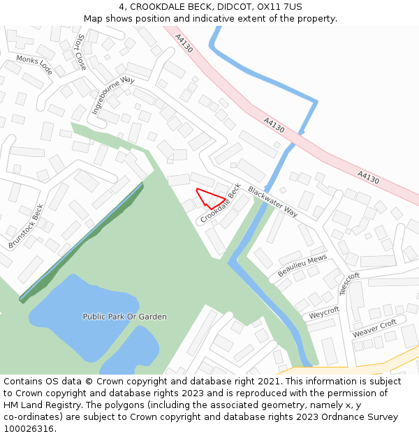 4, CROOKDALE BECK, DIDCOT, OX11 7US: Location map and indicative extent of plot