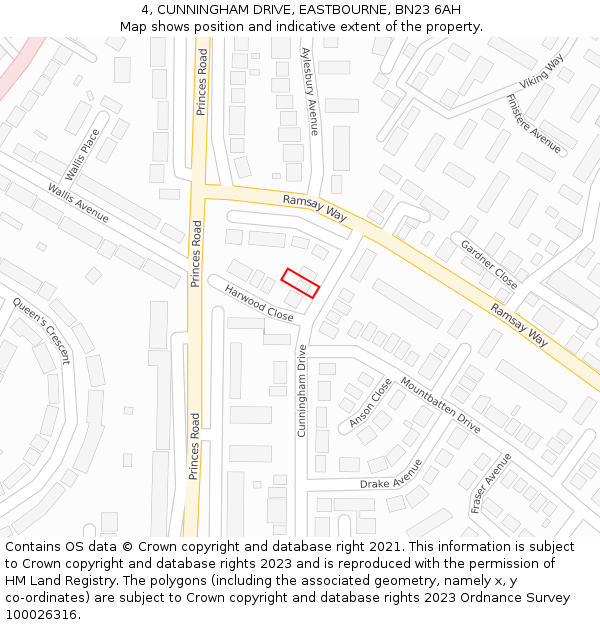 4, CUNNINGHAM DRIVE, EASTBOURNE, BN23 6AH: Location map and indicative extent of plot