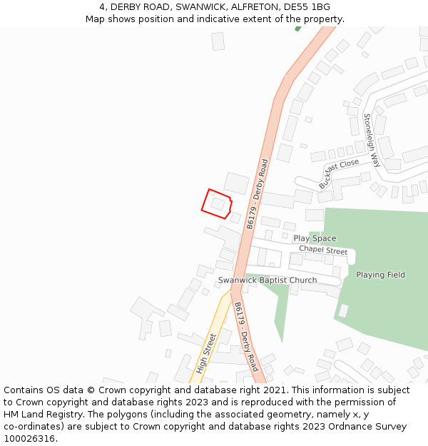 4, DERBY ROAD, SWANWICK, ALFRETON, DE55 1BG: Location map and indicative extent of plot